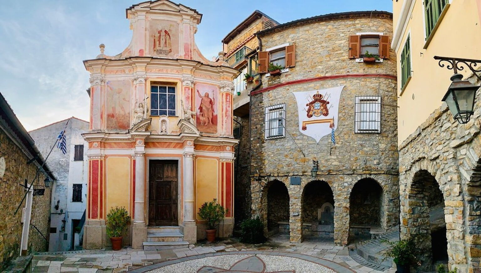 The abbatial cloister of Seborga, Piazza San Martino, seat of the capital